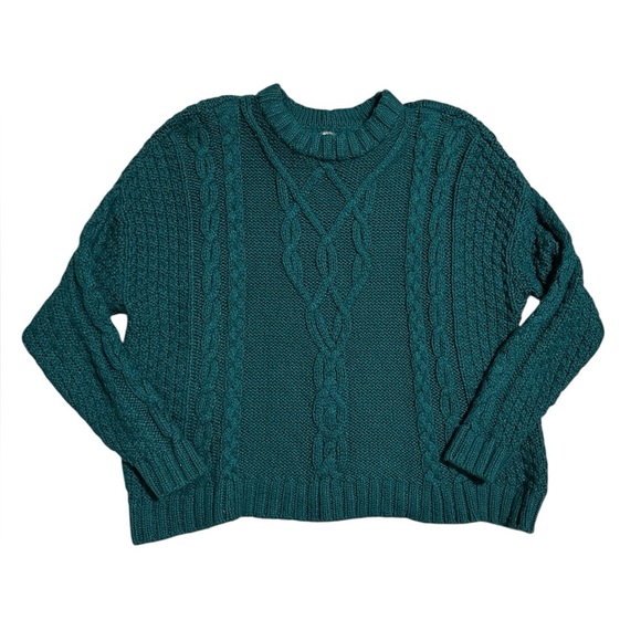 Aerie Linden Emerald Green Cable Knit Crewneck Pullover Sweater Womens Medium - Picture 6 of 10